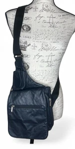 Bandolera Travelon de cuero negra ajustable expandible varios bolsillos usada en excelente estado - Imagen 1 de 17