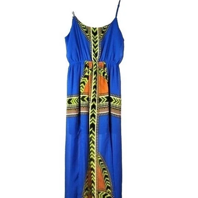 Maxi Vestido Boho de Verano Fire Los Angeles Superpuesto Azul Mediano Ajustable Sol Tribal Mini Foto 1 de 4