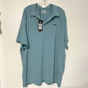 Under Armour Herren 3XL Polo lockere Passform grau türkis Streifen Golf Wärme Ausrüstung neu Etikett - Bild 1 von 9