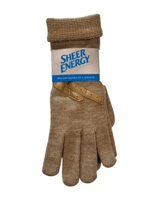 Vintage 90's Sheer Energy Tan Gloves Knit/Spandex Stretch Gloves One Size - Image 1 of 2