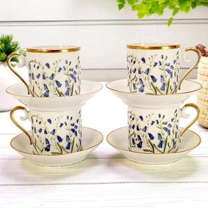4er Set Hackefors Demitasse Tassen Untertassen Campanula Rotundifolia Harebell Sweden - Bild 1 von 24