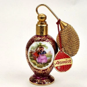 Limoges Atomist France Porcelain Perfume Atomizer Bottle Ornate Red Gold Gilt - Picture 1 of 9