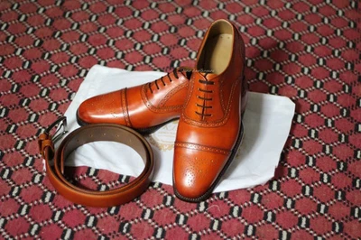 Custom Made Bespoke Men's Orange Tan Leather Oxford Toe Cap Brogue Lace Up Shoes - Image 1 of 4