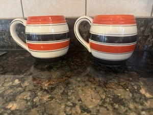 2 VINTAGE ERPHILA MUGS 3073 Czecho-Slovakia RED WHITE & BLACK STRIPES 1/2L EXCLT - Picture 1 of 9