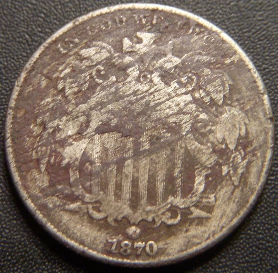 1870 Shield Nickel - Some Leaf Details and Cross-Hairs on Stars Show - Image 1 of 1
