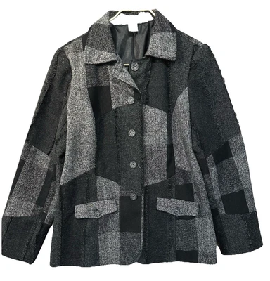 Chaqueta Blazer Richard Malcolm Top Negra Gris Retazos Bordes Deshilachados Talla 8 Tweed Foto 1 de 4