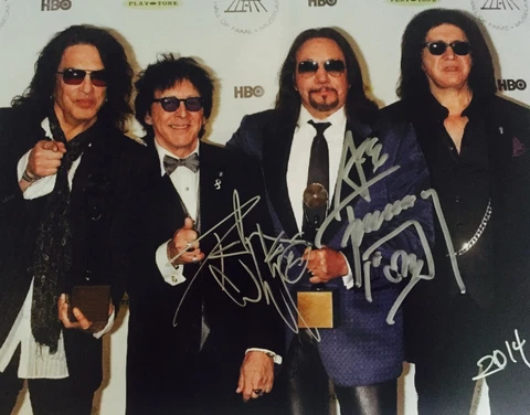Ace Frehley Peter Criss KISS Signed Autographed Hall of Fame 11x14 Pic Gene Paul Cover
