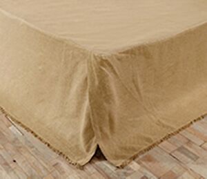 BURLAP NATURAL FRINGED QUEEN BED SKIRT TAYLORED FRINGED HEM 16" DROP SOFT COTTON