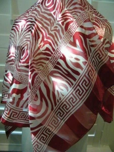 GREEK SIGNATURE GREEK KEY LARGE SILK SCARF NEW BURGUNDY & WHITE SILK 36" X 37" - Picture 1 of 3