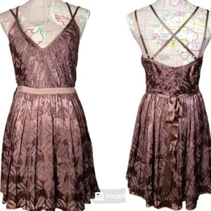 Vintage Y2K Arden B Size Medium Strappy Brown Silk Burnout Mini Dress Fairycore - Picture 1 of 11