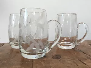 SET OF 3 CRYSTAL LARGE TANKARDS / MUGS 6" TALL - Picture 1 of 9