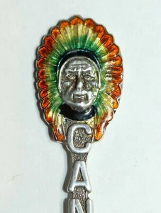 RARE VINTAGE STERLING SILVER ENAMEL CHIEFS HEAD SOUVENIR SPOON CANADA BMCo - Picture 1 of 9