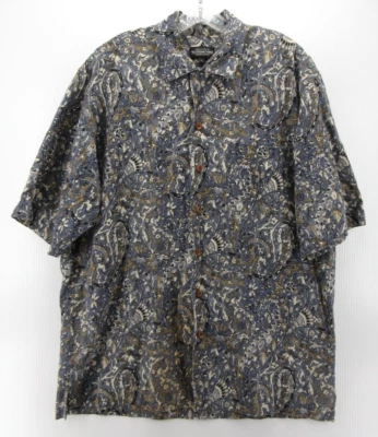 J Peterman Company Shirt Men Large Blue Linen Paisley Camp Loop Collar Button Up - Image 1 of 4