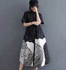 Ladies Urban Arty Black Design Unique Edgy Designer Midi  Shirt Dress  8  10