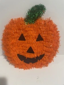 10" Halloween Tinsel Pumpkin Decoration Jack O Lantern - Picture 1 of 4