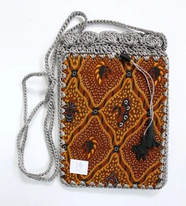 Bolso Bandolera Pequeño Tela Batik Estampado Étnico y Crochet Hecho a Mano (#19) NUEVO - Imagen 1 de 3