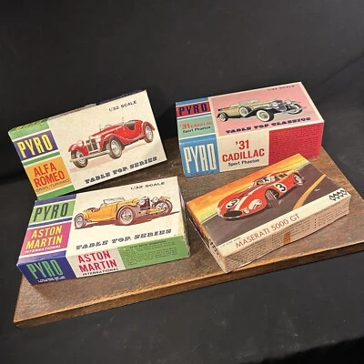 Vintage Model Kit Lot (4) Pyro Hawk Alpha Romeo Aston Martin Cadillac Maserati - Image 1 of 4