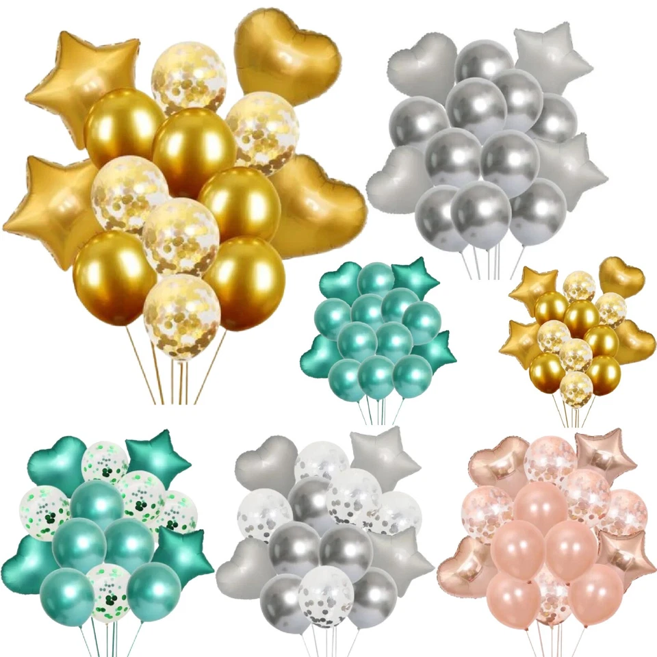 Birthday Balloons 14 Pcs Set CHROME BALONS Birthday Theme Party DECOR BALLOONS - Image 1 of 2