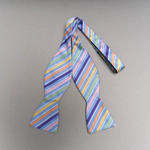 Saddlebred Silk Bow Tie Mens Colorful Stripes Preppy Necktie Self Tie Adjustable - Picture 1 of 10