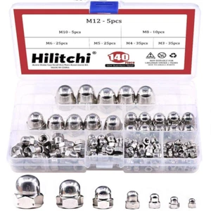 140-Pcs M3 M4 M5 M6 M8 M10 M12 Acorn Dome Cap Head Hex Nuts  - Picture 1 of 7