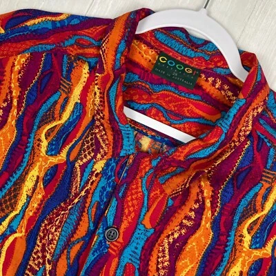 Vintage COOGI Shirt Mens 2XL 100% Rayon Multicolor Button Down Camp Loop Collar  - Image 1 of 4
