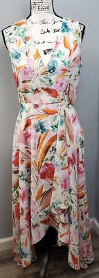 Calvin Klein Dress W/Liner Womens 6 Multi Cream Floral Surplice Neck Layered Hem - Image 1 of 4