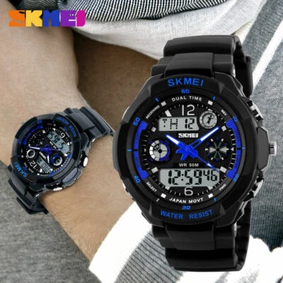 Mens Digital Sport Watch Waterproof Military Style LED Backlight Alarm Date - Image 1 of 4