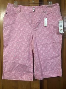 Jones New York Sport Stretch Pink/White Gingham Floral Shorts NWT - Size 14 - Picture 1 of 9
