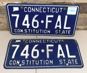 Par de matrículas Connecticut 1995 - 746 FAL ~ Juego de etiquetas CT vintage a juego - Imagen 1 de 2