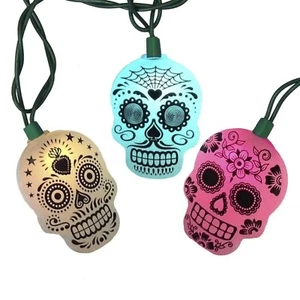 Kurt Adler UL 10-Light LED Sugar Skull Color Changing Light Set - Picture 1 of 7