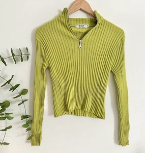 Vintage Elements By Spiegel Size Medium Like Green Ribbed Zip Sweater - Picture 1 of 4