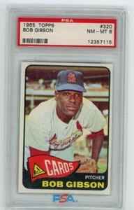 1965 Topps #320 Bob Gibson St. Louis Cardinals Salón de la fama PSA 8 casi nuevo-como nuevo - Imagen 1 de 2