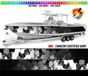 Camouflage schwarz grau und weiß abstrakte Grafik Boot Vinylfolie Aufkleber Ponton - Bild 1 von 5