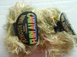 Plymouth Yarn Furlauro fuzzy yarn, Italy, tan/green, lot of 2 (82 yds each) - Picture 1 of 3