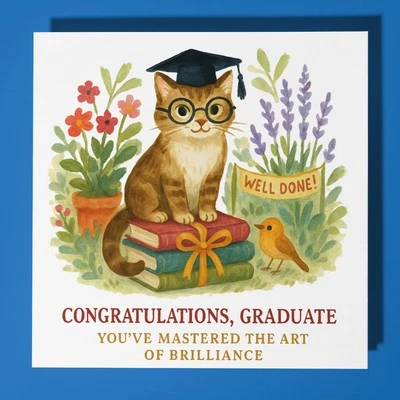 Cat Congratulations - Graduation Card Personalised card - Son Sister Daughter - Image 1 of 4