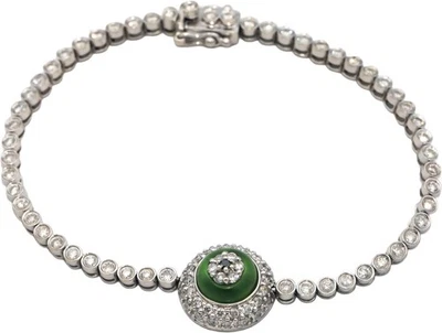 14k White Gold 1.50CT Round Cut Diamond & Green Gemstone Bracelet - Image 1 of 4