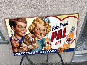 Insegna pubblicitaria vintage Pal Ade arancione soda bambini cane anni 40 cartone - Foto 1 di 9