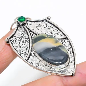 Diaspro di Maligano, pietra preziosa diopside 925 ciondolo gioiello in argent... - Foto 1 di 5