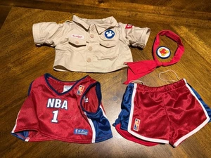 Build-A-Bear Workshop Boy Scout Uniform shirt Khaki Red Tie w/ NBA Sports Outfit - Picture 1 of 3