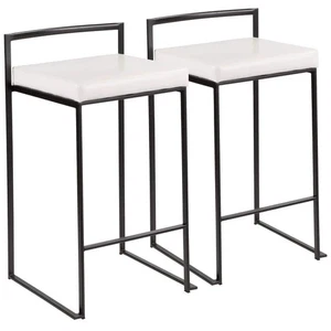 Lumisource Fuji 26 in. Black Stackable Counter Stool with White Faux Leather of - Picture 1 of 6