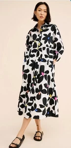 Vestido Camisa Anthropologie Maeve Bettina En Niveles Oxford Blanco y Negro Floral Talla M - Imagen 1 de 7