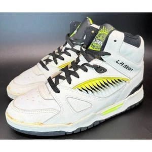 Vintage 1992 L.A. Gear Hi Top Sneakers White Neon Yellow Black Mens size 8 - Picture 1 of 10
