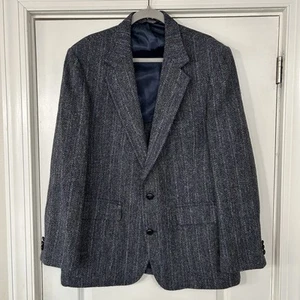 Vintage Harris Tweed Sport Coat Men’s 43R Blue/Gray Blazer Jacket by Woolrich - Picture 1 of 15