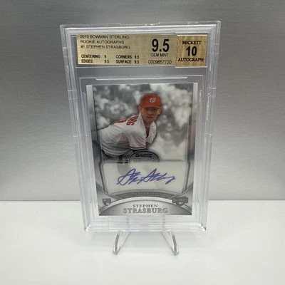 Autógrafos de novato Stephen Strasburg 2010 Bowman Sterling #1 RC Beckett 9,5/10 Foto 1 de 2