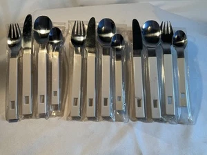 vtg retro stainless plastic flatware 12 Piece Hong Kong White hole cutout MCM - Picture 1 of 6