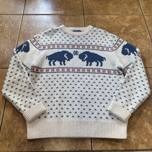 VINTAGE Pendleton Sweater Mens Large Ivory Bison Shetland Wool Fair Isle 90s - Picture 1 of 8