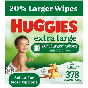 Huggies Extra Large Baby Wipes, Unscented, 9 Flip-Top Packs (378 Wipes Total) (S - Picture 1 of 7