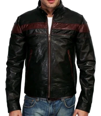 Men's Lambskin Leather Jacket Black Slim Fit Biker Motorcycle Stylish Jacket - Image 1 of 4