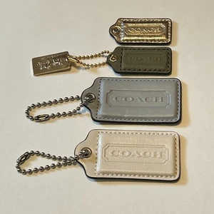 Lot Of 4 COACH Handbag Hang Tags Bag Charms Leather Gray Off White Silver - Picture 1 of 5