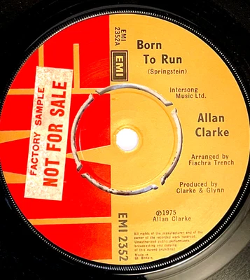 Rare Allan Clarke 'Born to Run' Promo 7" Vinyl - Collectible 1975 UK Single Foto 1 de 4